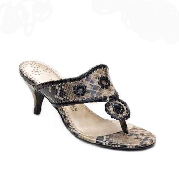 Jack Rogers Shoes - Jack Rogers Marina Black & Tan Snakeskin Kitten Heeled Thong Sandals